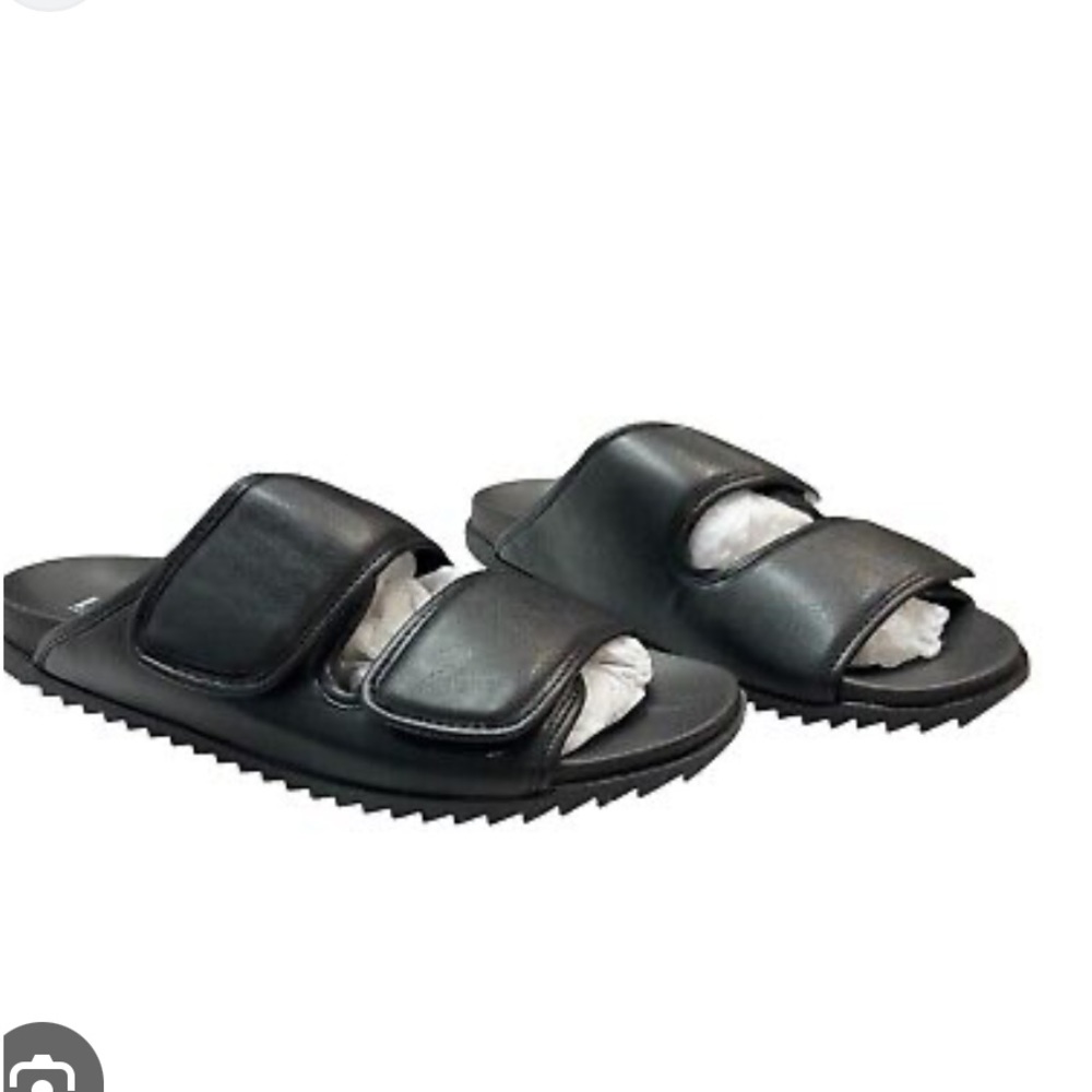 INC Mens 9.5 Levine Strap Sandal Slipper Slides Hook Loop Black